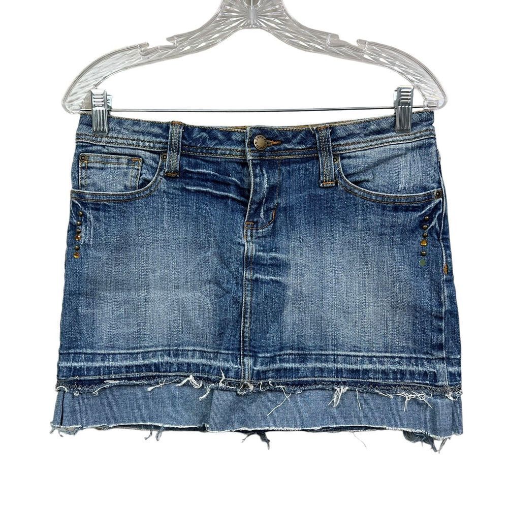 Zana Di Jeans Women Denim Mini Skirt Distressed Raw Hem 5 Pockets Blue Sz 7*
